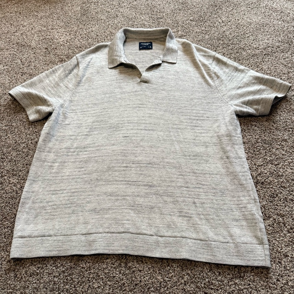 Abercrombie Men’s Textural Johnny Collar Sweater Polo Heathered gray CL soft